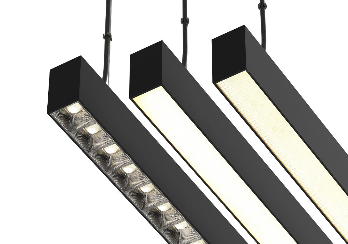 LS4575 Linear Light Fixture 0-10V Controlled Dimming Up and down Glow Black Ceiling Shop Light, Suspended Office Lighting Fixture